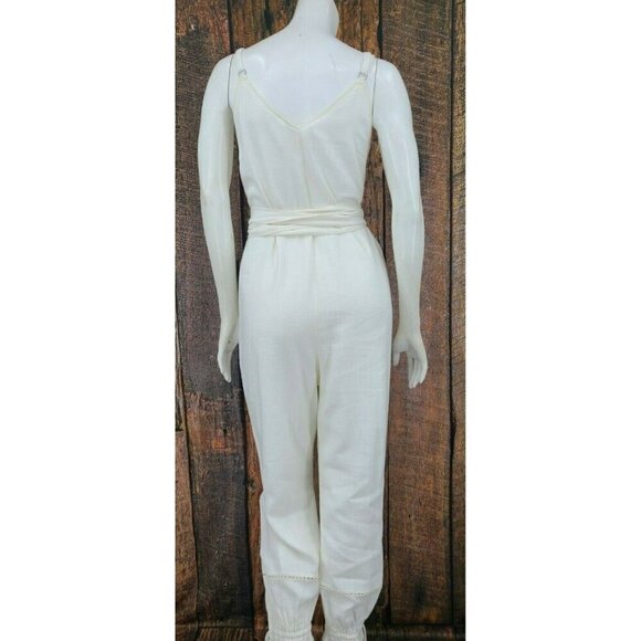 New Spell & the Gypsy Milla Strappy Jumpsuit Womens XS Off White Linen Jumper - Picture 6 of 11